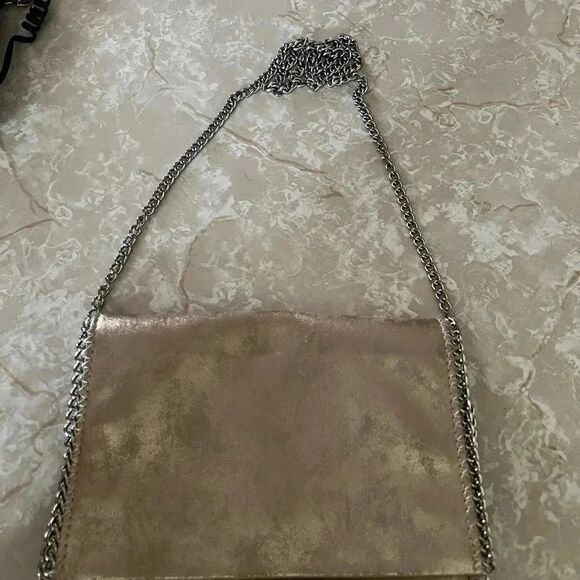 Chelsea28 Nordstrom‎ Champagne Metallic Crossbody Purse, Whipstitch & Chain Trim - Picture 6 of 7